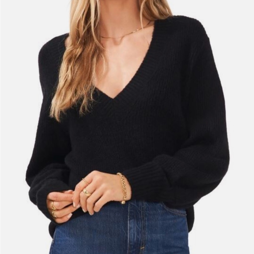 1. STATE Women's Black V-Neck Sweater